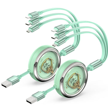 4FT Retractable Multi Charging Cable 2-Pack - 3 in 1 USB Charger Cord